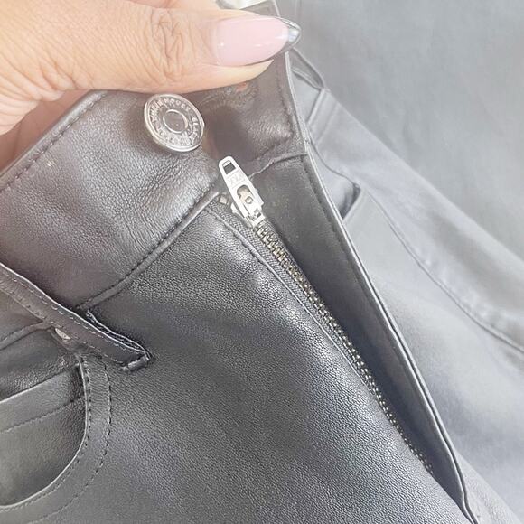 White House Black Market WHBM Genuine Black Leather Slim Ankle Pants Size 00 - Picture 7 of 9